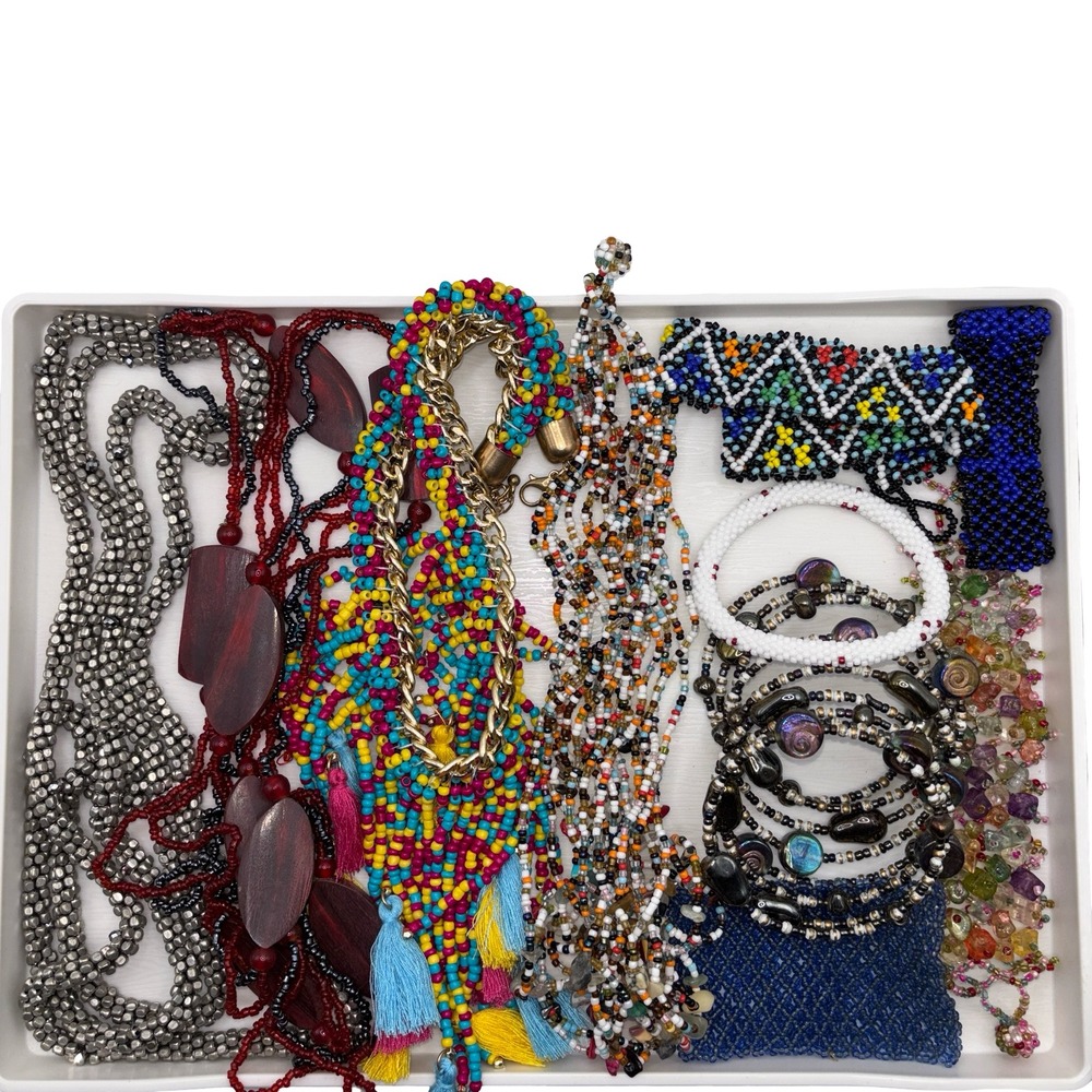 Bohemian Beaded Jewelry Lot Necklaces Bracelets Tassels Mixed Media
